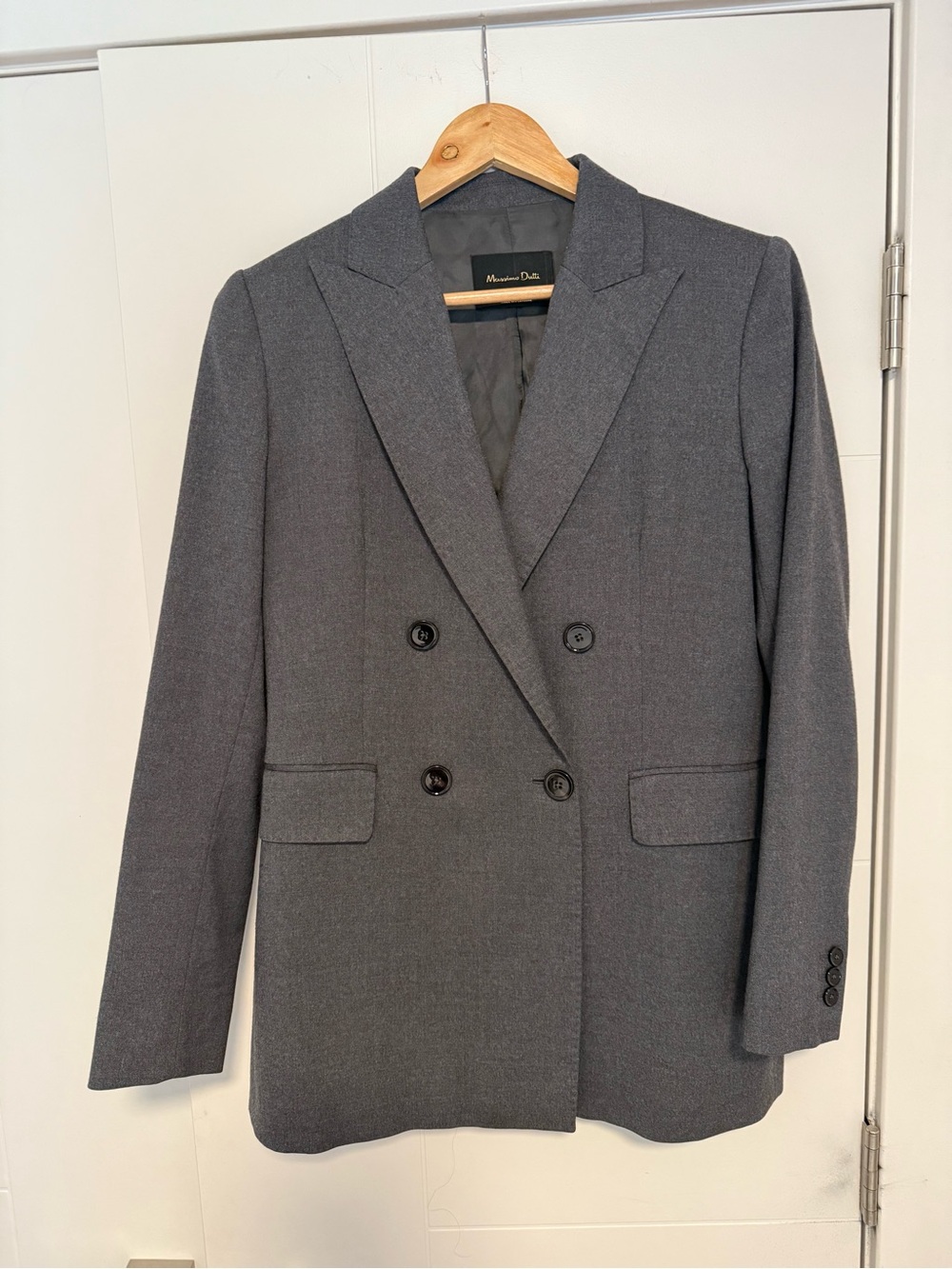 Massimo Dutti Wool Double-Breasted Gray Women's Blazer
